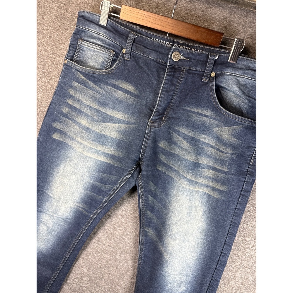 Vintage Genes Black Slim Straight Fit Jeans Dark Wash Men 38 Whiskers Preppy EUC